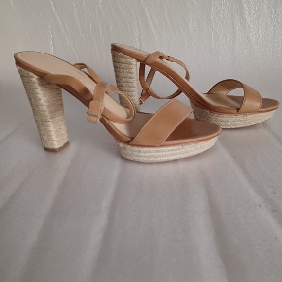 Talbots Tan Heels Sandals Leather Upper Spadrilles - Picture 2 of 13